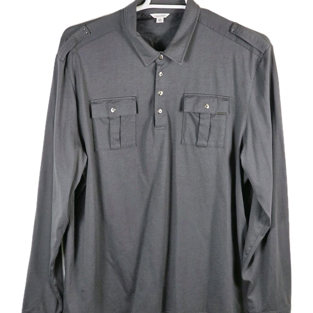 Calvin Klein Shirt Adult XL Gray Long Sleeve 2 Front Pockets Mens